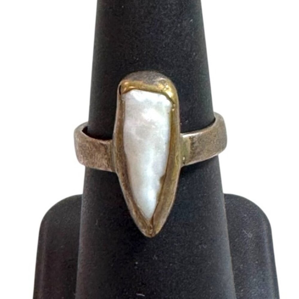 Artisan handmade statement sterling silver large baroque Pearl Size 6 ring Vtg